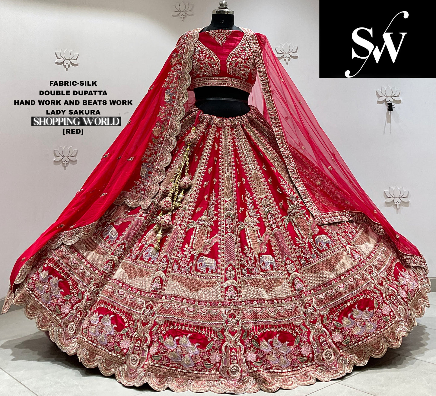 Rani pink silk double dupatta Lehenga