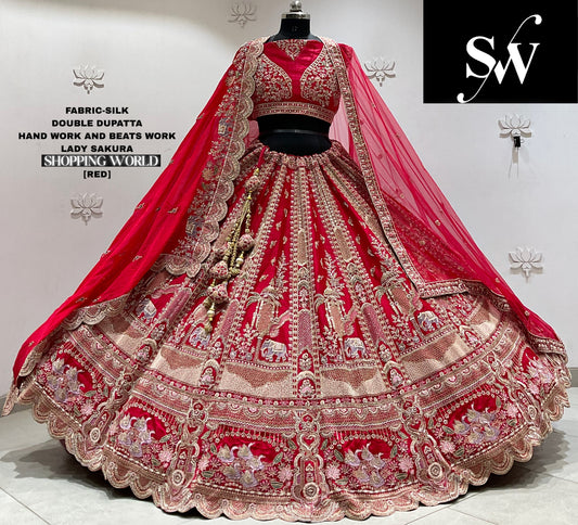 Maroon silk double dupatta Lehenga