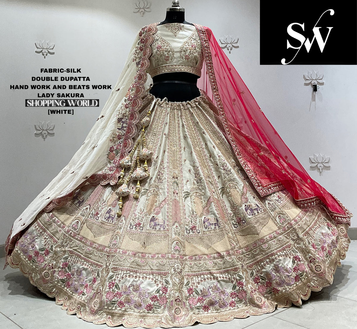 Rani pink silk double dupatta Lehenga