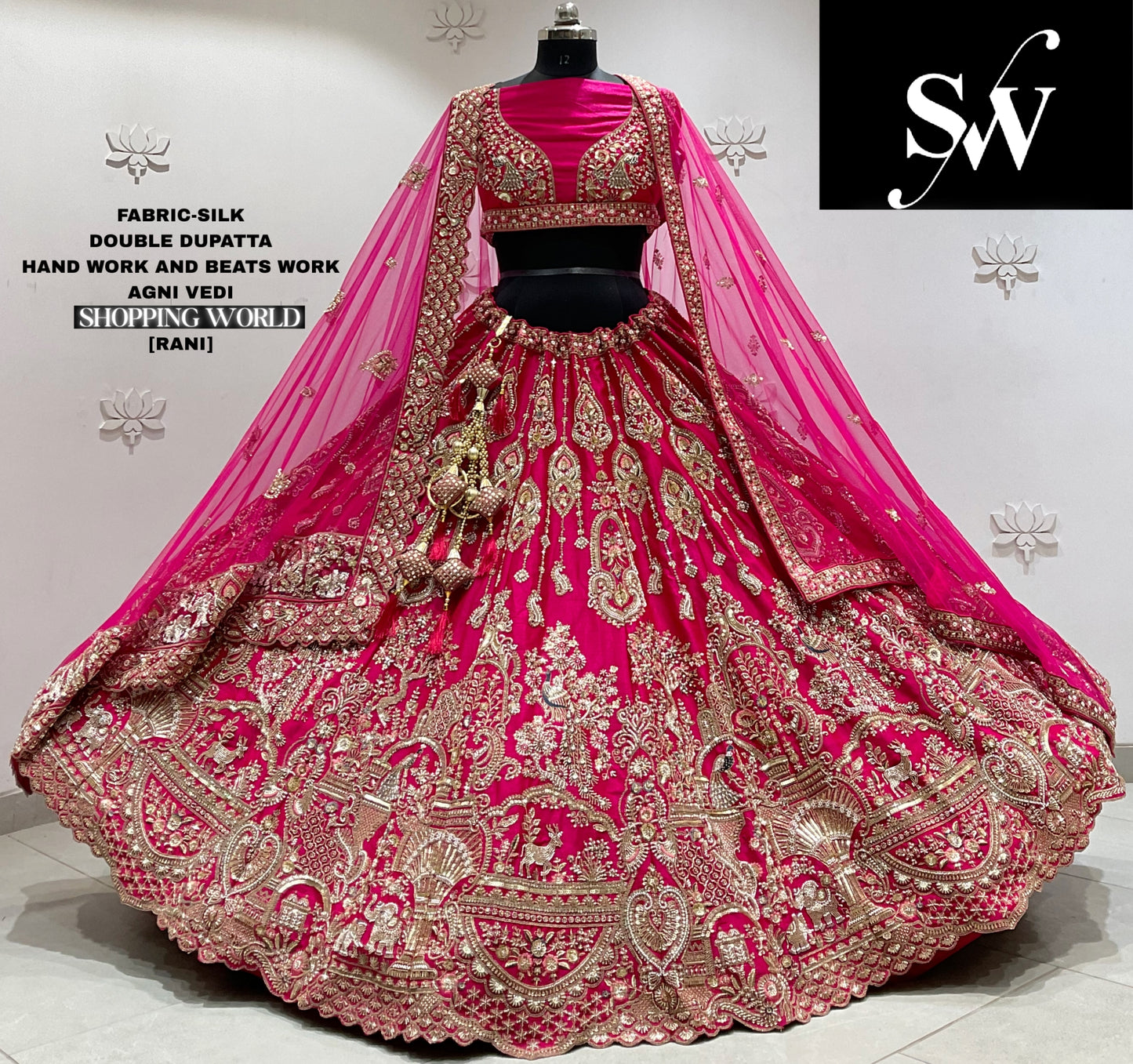 Red silk double dupatta Lehenga
