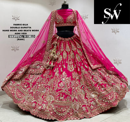 Red silk double dupatta Lehenga