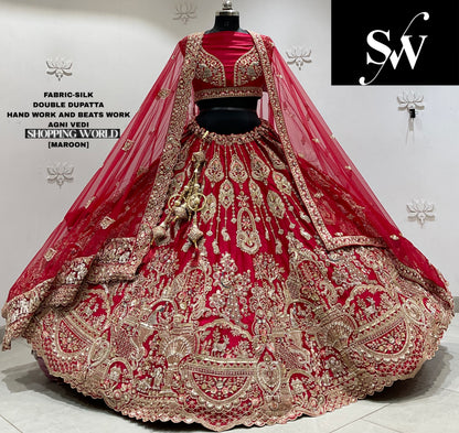 Red silk double dupatta Lehenga