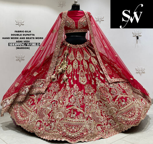 Rani pink silk double dupatta Lehenga