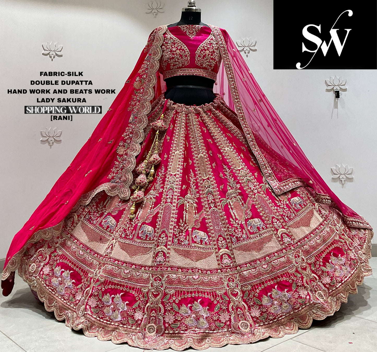 Rani pink silk double dupatta Lehenga