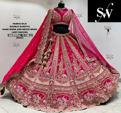 Rani pink silk double dupatta Lehenga