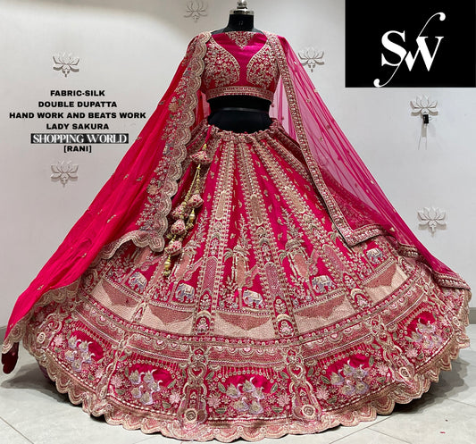Red silk double dupatta Lehenga