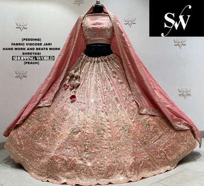 Peach viscose jari Lehenga