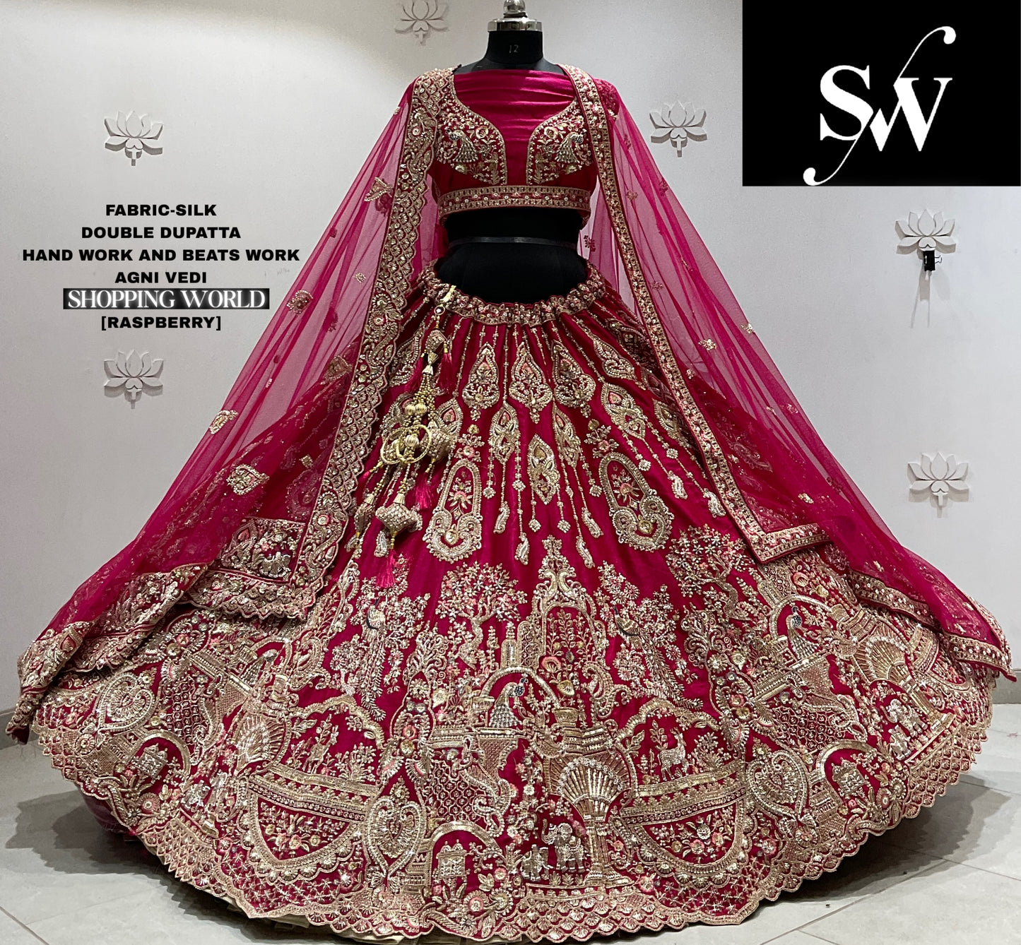Red silk double dupatta Lehenga