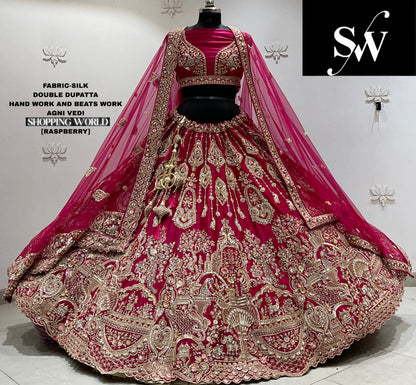 Red silk double dupatta Lehenga