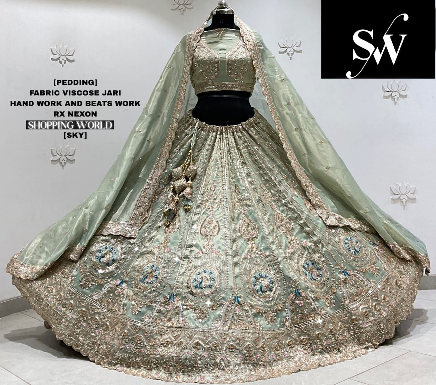 Sky green viscose jari Lehenga