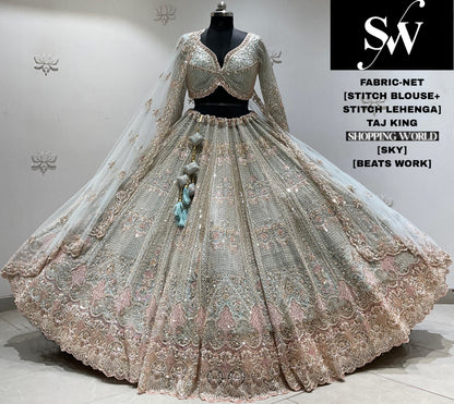 Golden pink net crop top Lehenga