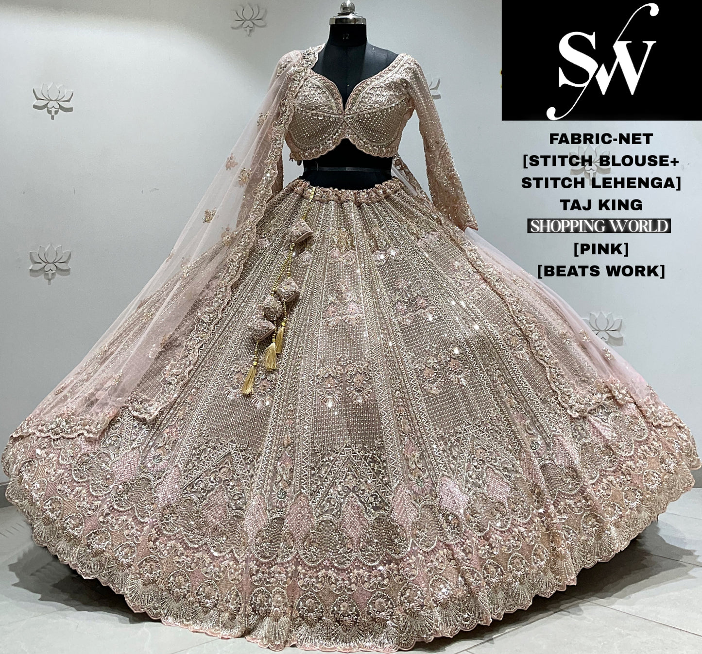 Golden pink net crop top Lehenga