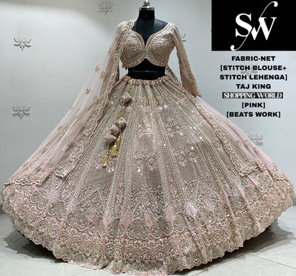 Golden pink net crop top Lehenga