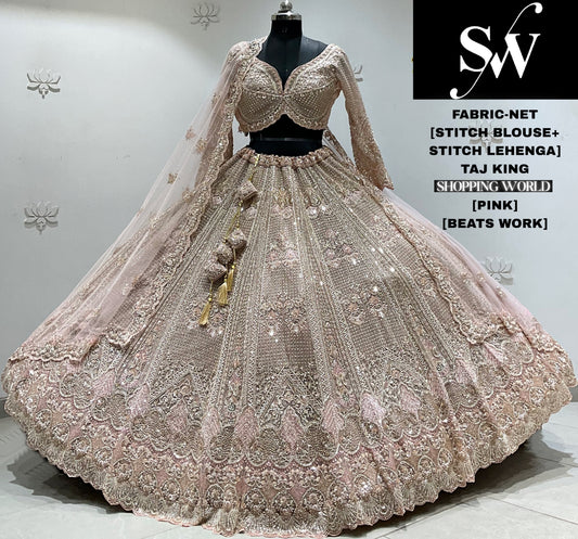 Golden pink net crop top Lehenga