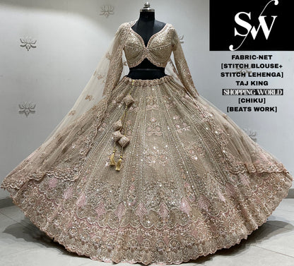 Golden pink net crop top Lehenga