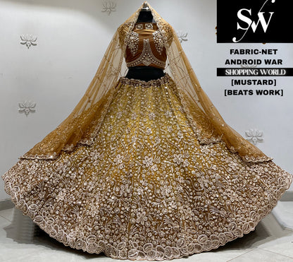 Wine yellow net Lehenga