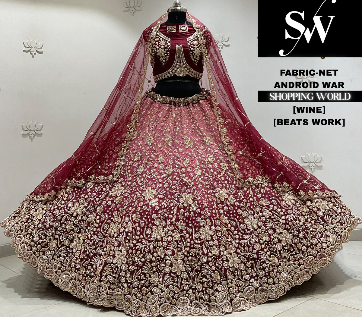 Wine yellow net Lehenga