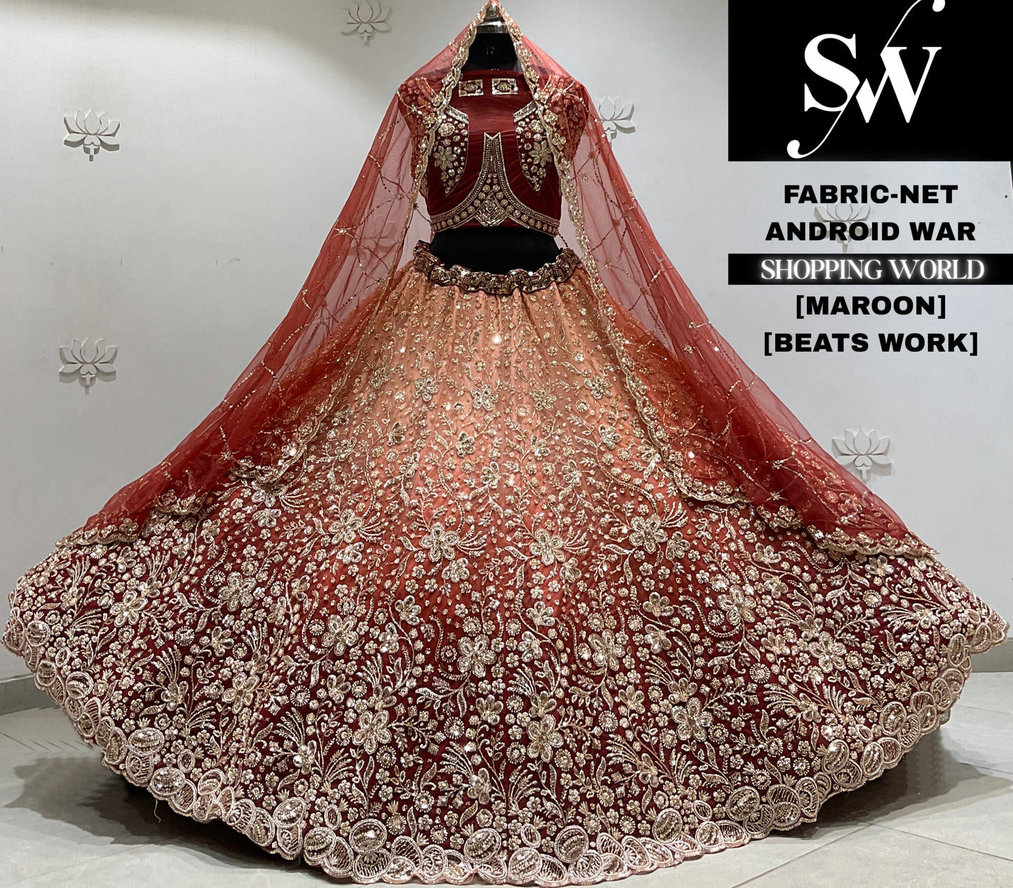 Wine yellow net Lehenga