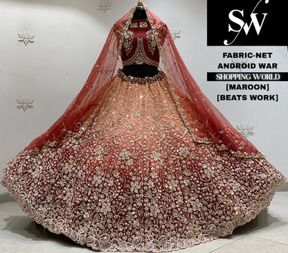 Wine yellow net Lehenga