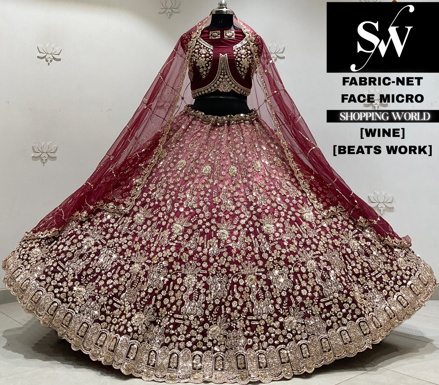 Maroon net Lehenga
