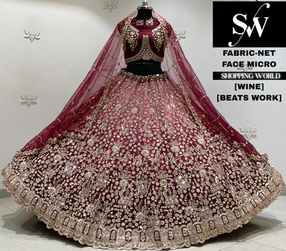 Maroon net Lehenga