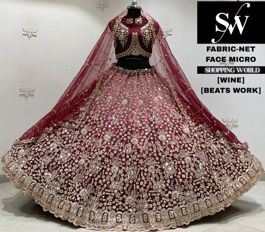 Wine net double shade Lehenga