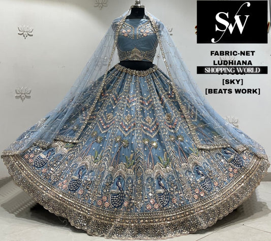 Sky blue net Lehenga