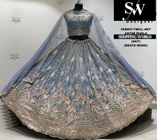 Sky blue net Lehenga