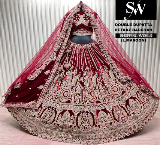 L.marron velvet double dupatta Lehenga