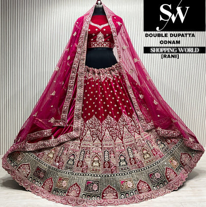 D.maroon velvet double dupatta Lehenga