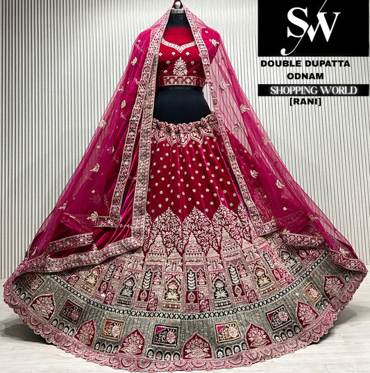 L.maroon velvet double dupatta Lehenga