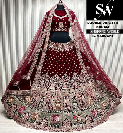 D.maroon velvet double dupatta Lehenga