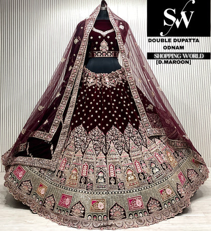 D.maroon velvet double dupatta Lehenga
