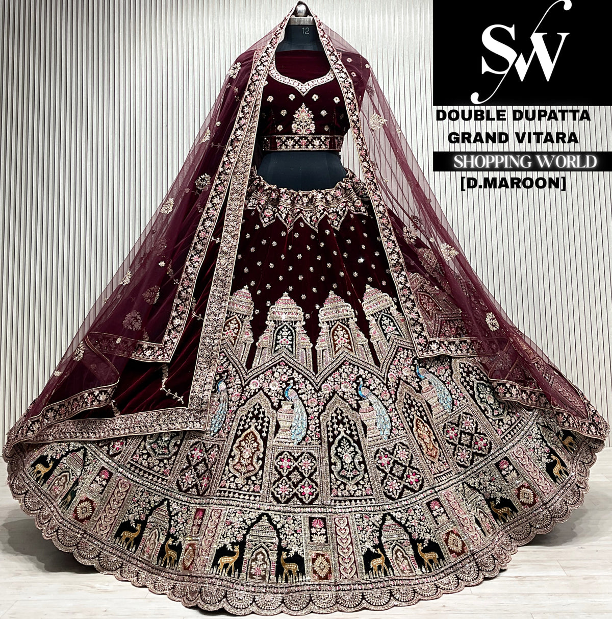 L.maroon velvet double dupatta Lehenga