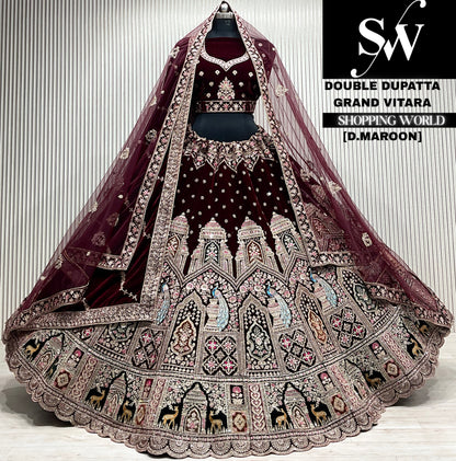 L.maroon velvet double dupatta Lehenga