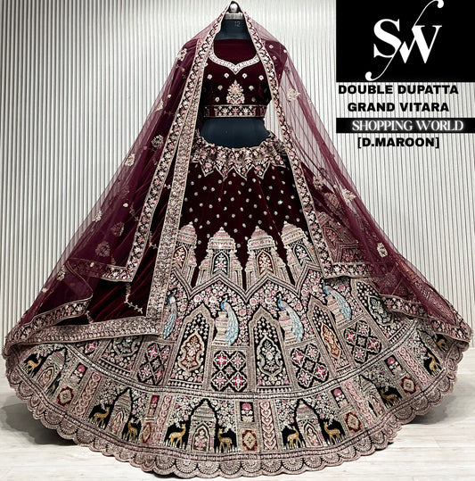 Rani pink velvet double dupatta Lehenga