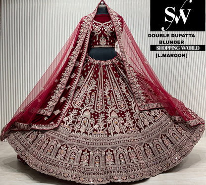 D.maroon velvet double dupatta Lehenga