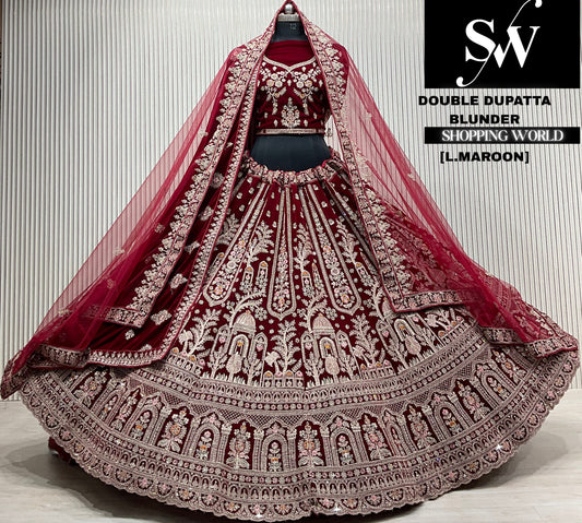 L.maroon velvet double dupatta Lehenga