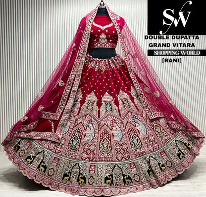 L.maroon velvet double dupatta Lehenga