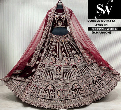 D.maroon velvet double dupatta Lehenga
