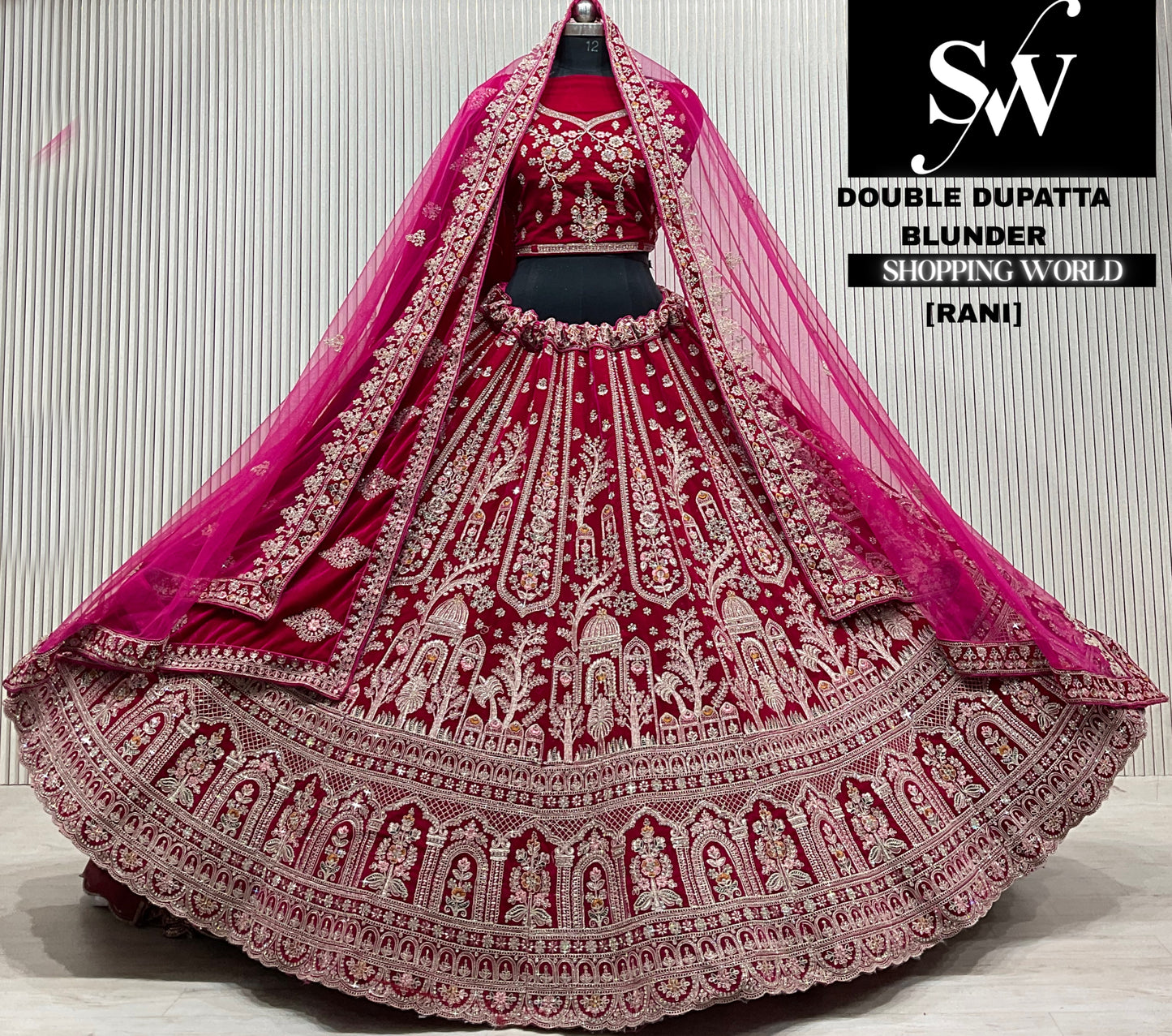 D.maroon velvet double dupatta Lehenga