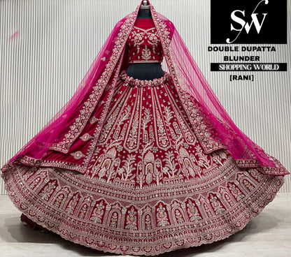 D.maroon velvet double dupatta Lehenga