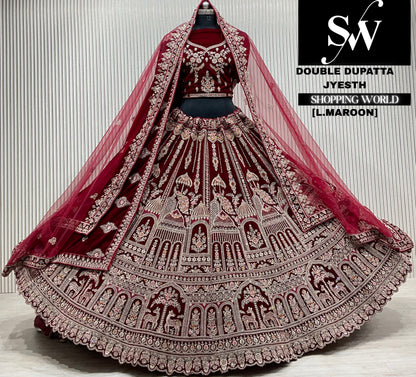 D.maroon velvet double dupatta Lehenga