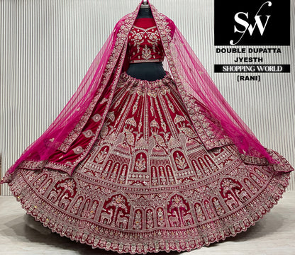 D.maroon velvet double dupatta Lehenga