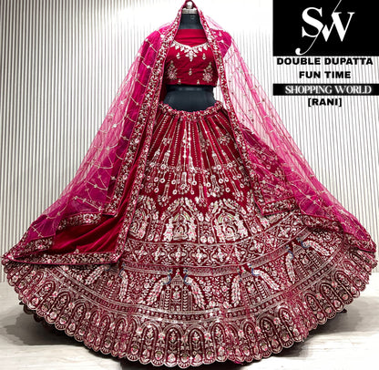 D.maroon velvet double dupatta Lehenga