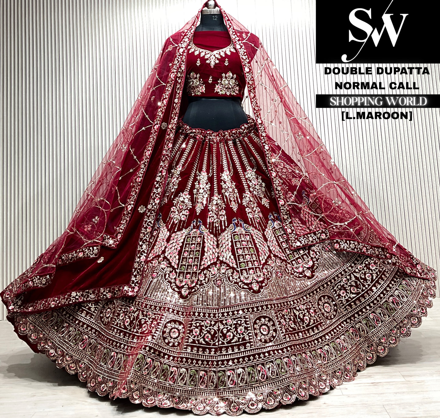 D.maroon velvet double dupatta Lehenga