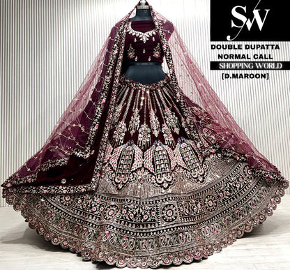 D.maroon velvet double dupatta Lehenga