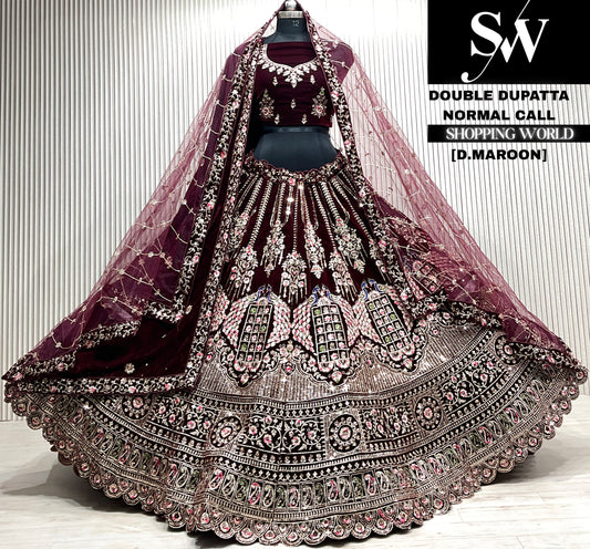 Rani pink velvet double dupatta Lehenga