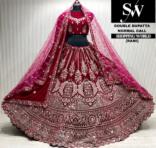 L.maroon velvet double dupatta Lehenga
