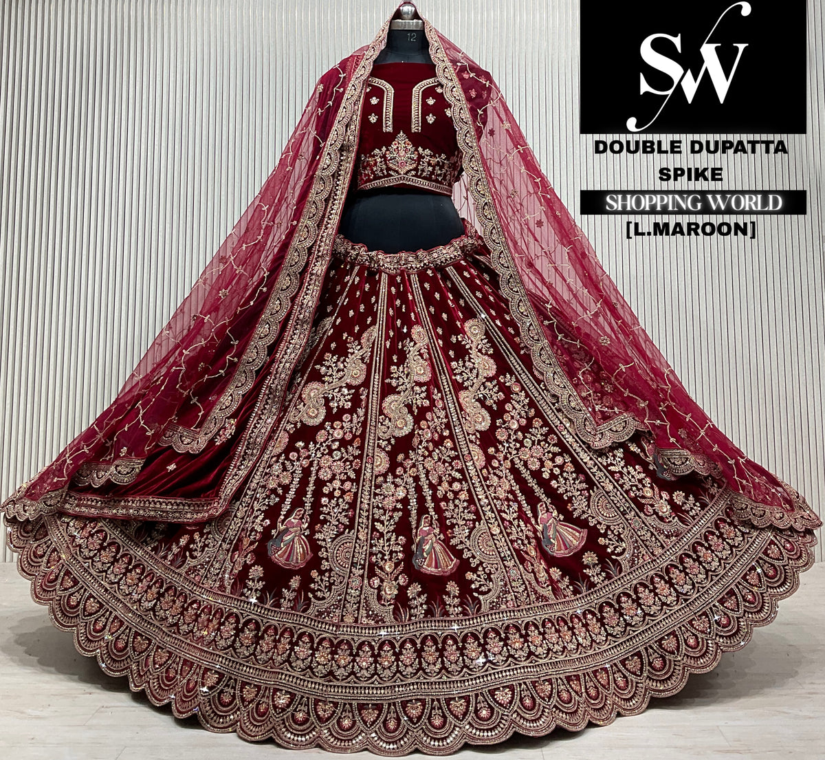 D.maroon velvet double dupatta Lehenga